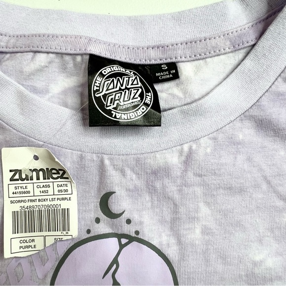 NWT Santa Cruz Scorpio Purple Tie Dye Long Sleeve Crop Top T Shirt Small - Picture 8 of 10